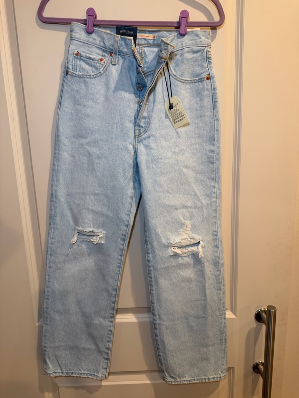 Womens Levi's Ribcage Straight Ankle Light Blue Denim Jeans